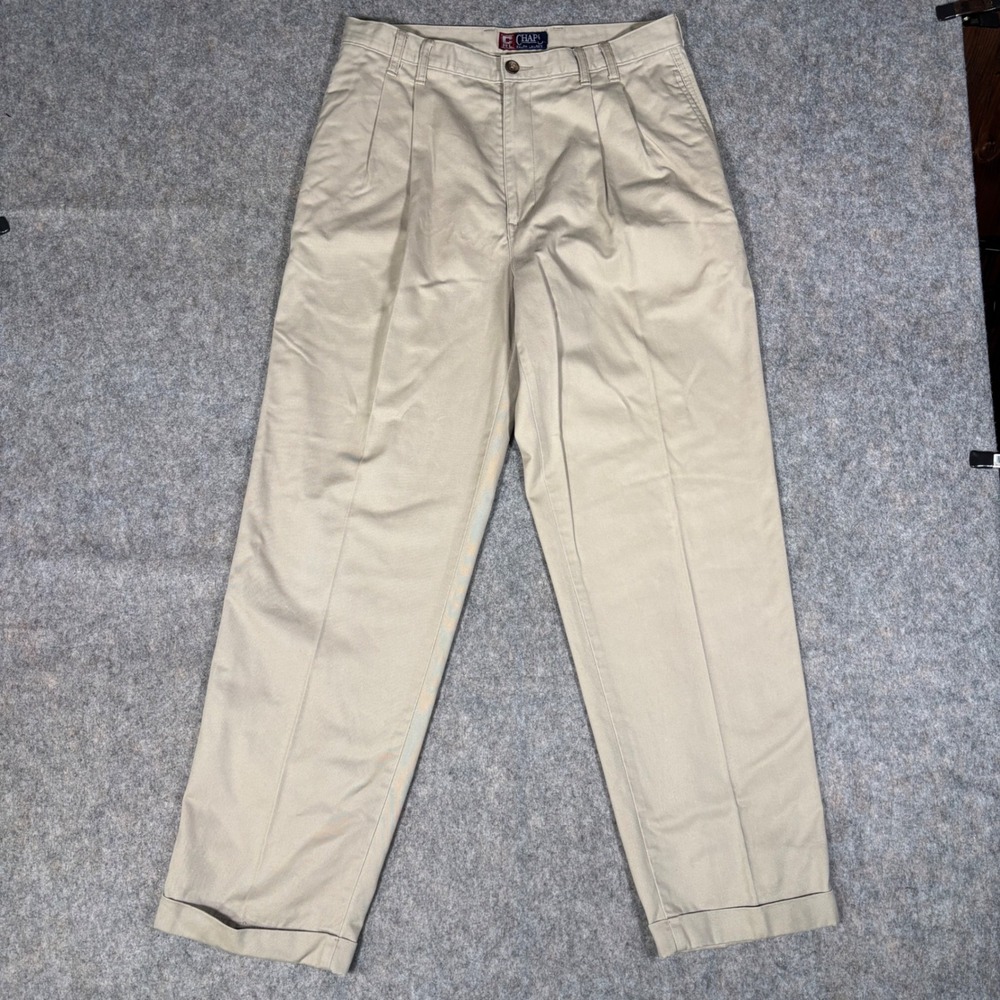 Chaps Ralph Lauren Pleated Chino Pants Mens 34x32 VTG Khaki Cuffed Cotton Twill